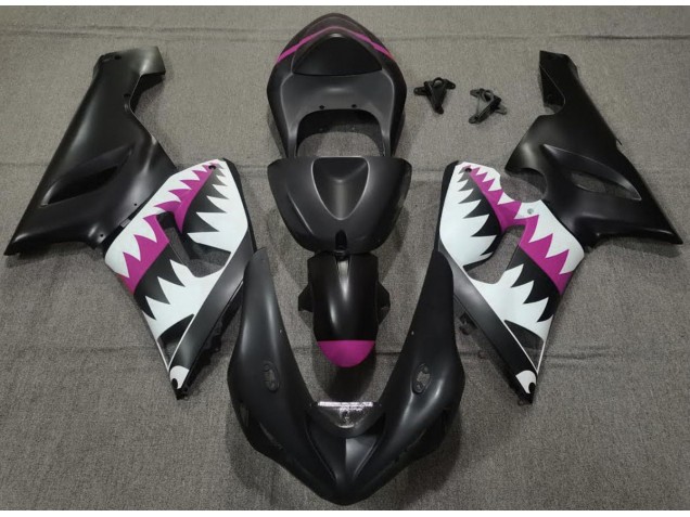 Matte Black and Pink Shark 05-06 ZX6R Fairings Matte Black and Pink Shark 05-06 ZX6R Fairings